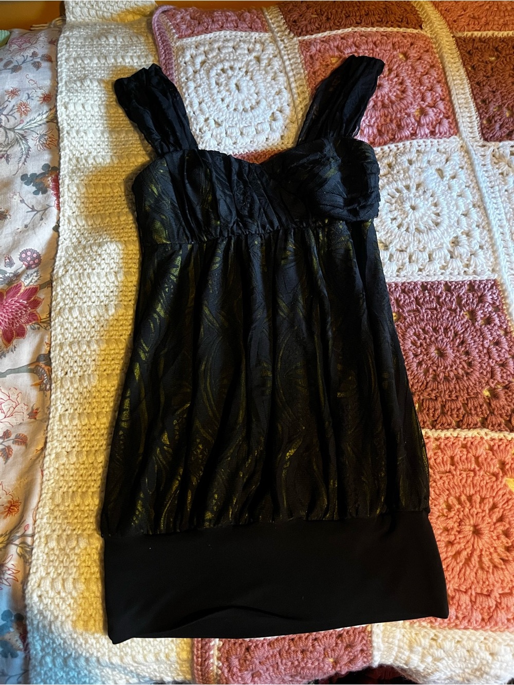 le chateau Black Mini Dress with Textured Sheen